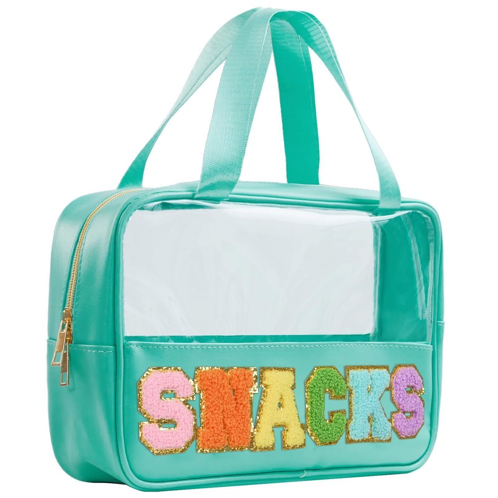 Snack Bags Chenille Letter Patch Clear Bag Snacks Bag For Travel, Preppy🌻
